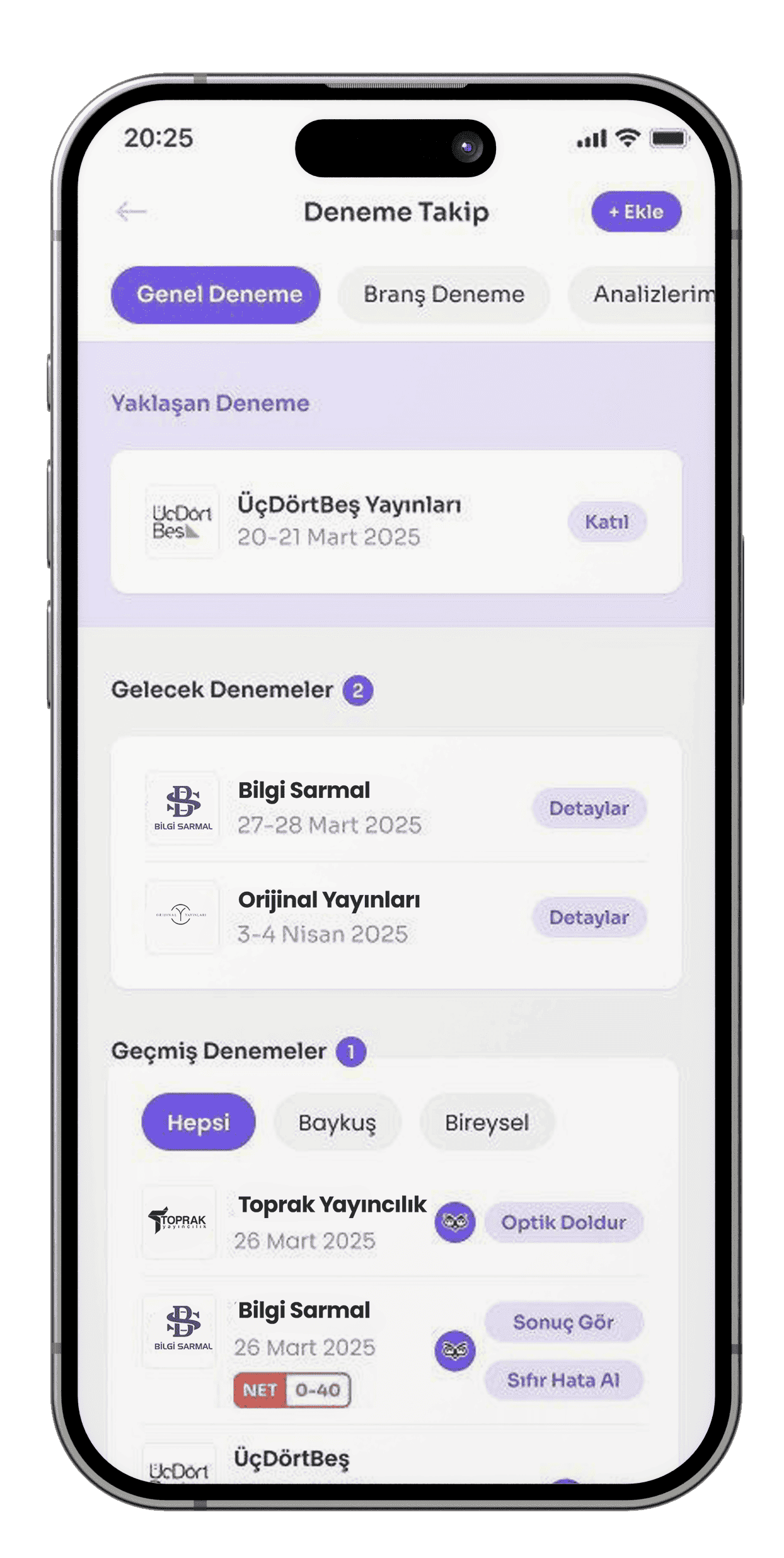 Denemelerini Tek Ekranda Takip Et